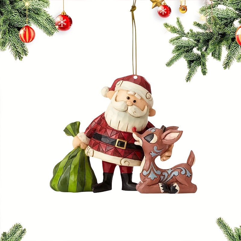 

1pc Acrylic Santa And Reindeer Hanging Christmas Tree Ornament, Festive Decoration Pendant For Home, Car, Backpack, No Electricity Needed