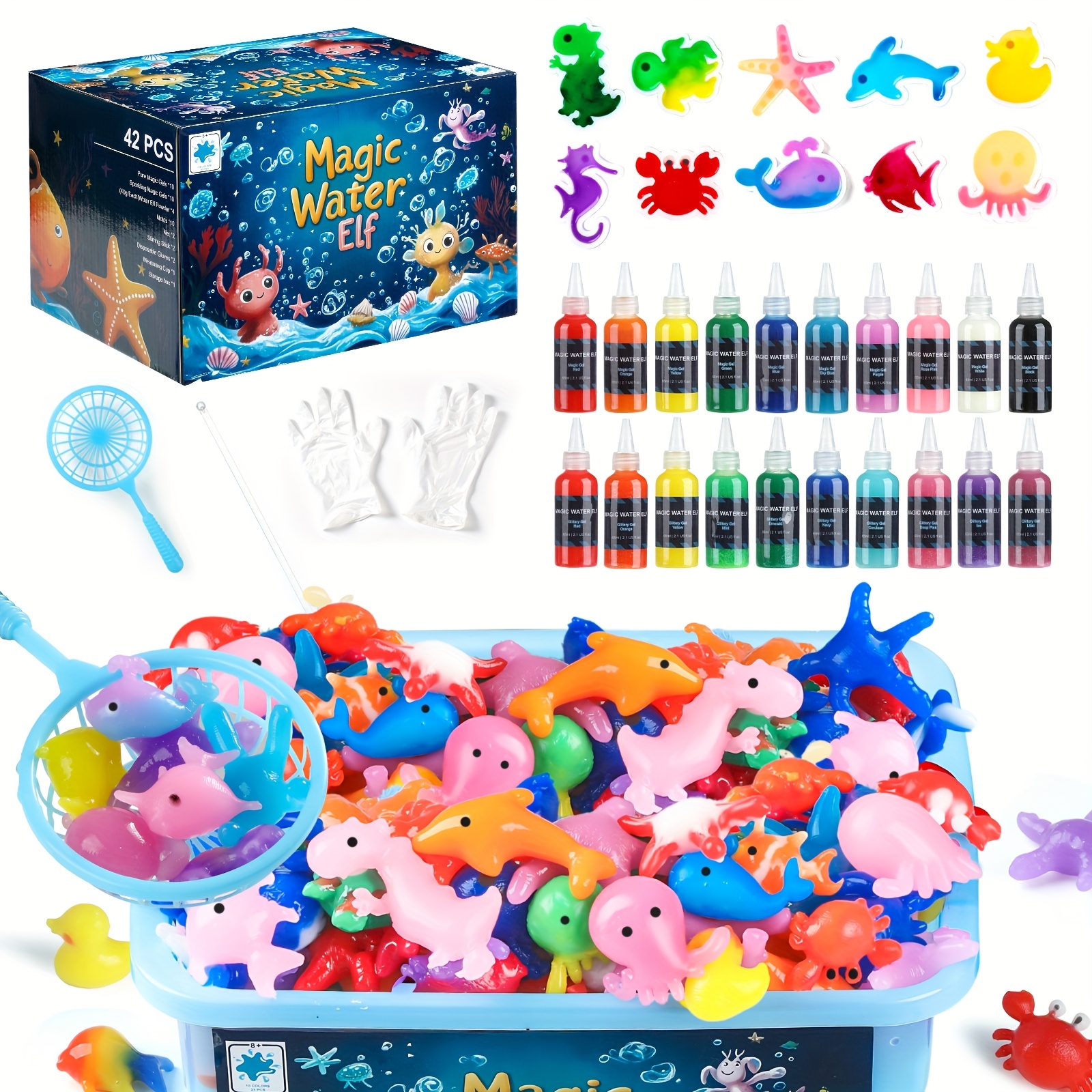 Magic Water Elf Toy Kit, Aqua Fairy Water Gel Kit for Kids with 20 Magic Gel& 10 Molds, Make Your Own Water Pets& Squishy Toys, Craft Kits for Kids Ages 6 7 8 9 10 Years Old