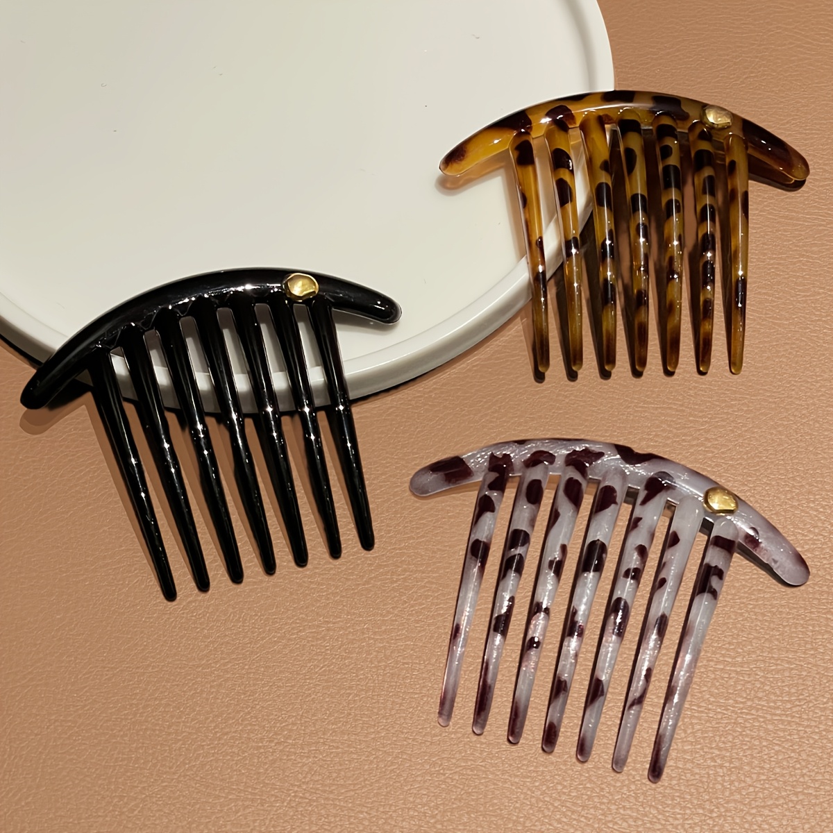 Image of 3pcs Women's Leopard Print Hair Side Combs, Stylish And Elegant, Casual, Ponytail Styling Hairpins, Women's Hair Accessories, Recommended Gift