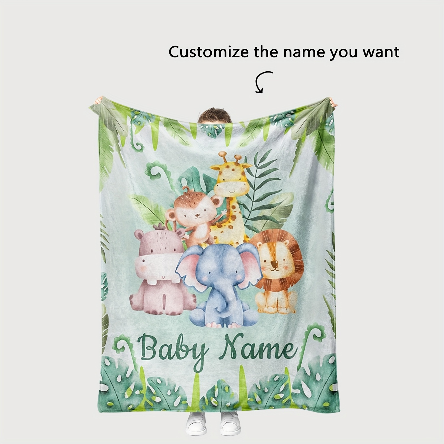 

1pc Name Custom Digital Print Blanket Personalized Blanket Animal Element Blanket Jungle Animal Custom Blanket, The Best Gift For New Mothers