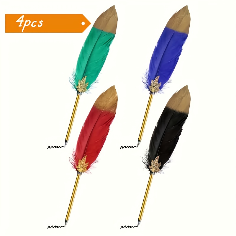 TEMU 4pcs Stylos Plumes , Stylos Remplaçables 0.7Mm, Outils d'Écriture de Bureau Style Vintage | Stylos Cadeaux Décoratifs Créatifs, Adaptés à la