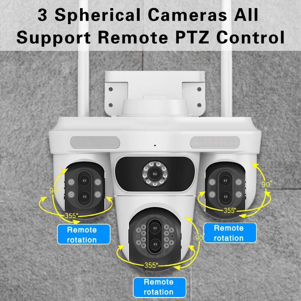 Smart 7-lens 10x Zoom WiFi PTZ , 355° PTZ Function, Ultra-Wide Monitoring Area, IP65 Waterproof, CCTV Network Security Surveillance  with Motion Detection, Auto Tracking, Color Night Vision, Two-Way Audio, Light and Sound Alerts, Suitable for Various