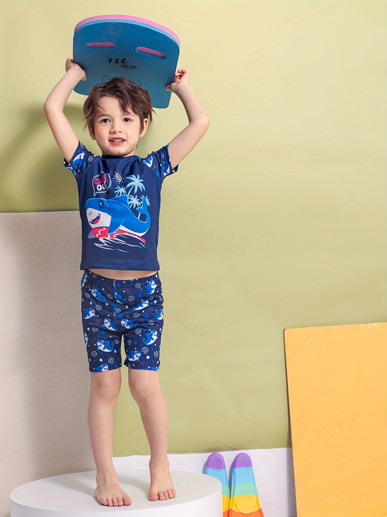 Cute Whale Pattern Colorblock Swimsuit Boys T shirt Swim - Temu Canada