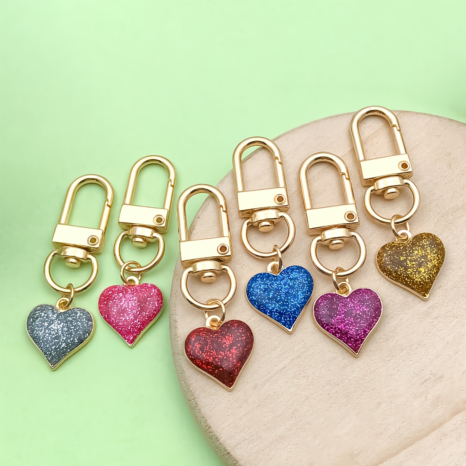 

6pcs Romantic Zinc Alloy Heart Keychain Charms, Enamel Bag Accessories, Couple Keyring, Valentine's Day Gift