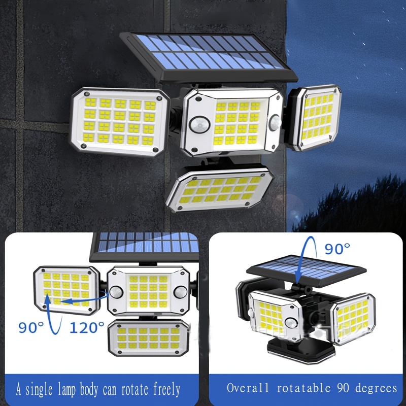 4-Head Dual-Sensor Solar Human Body Induction Wall Lights, Integrated Multi-Head Solar Courtyard Wall Road Lighting - 3000LM LED Motion Sensor Outdoor Lights, 4-Head Security Lights, Easy to Install, 270° Wide-Angle Flood Wall Lights