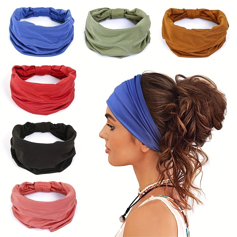 

6pcs Solid Color Wide Brimmed Head Bands Elastic Hair Hoops Trendy Hair Accessories For Women And Female Wear