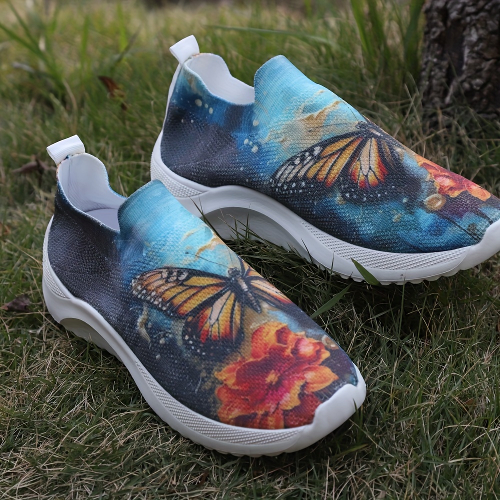 

Women's Butterfly Print Sock Sneakers, Breathable Low Top Slip On Sports Shoes, Casual Lightweight Walking Shoes