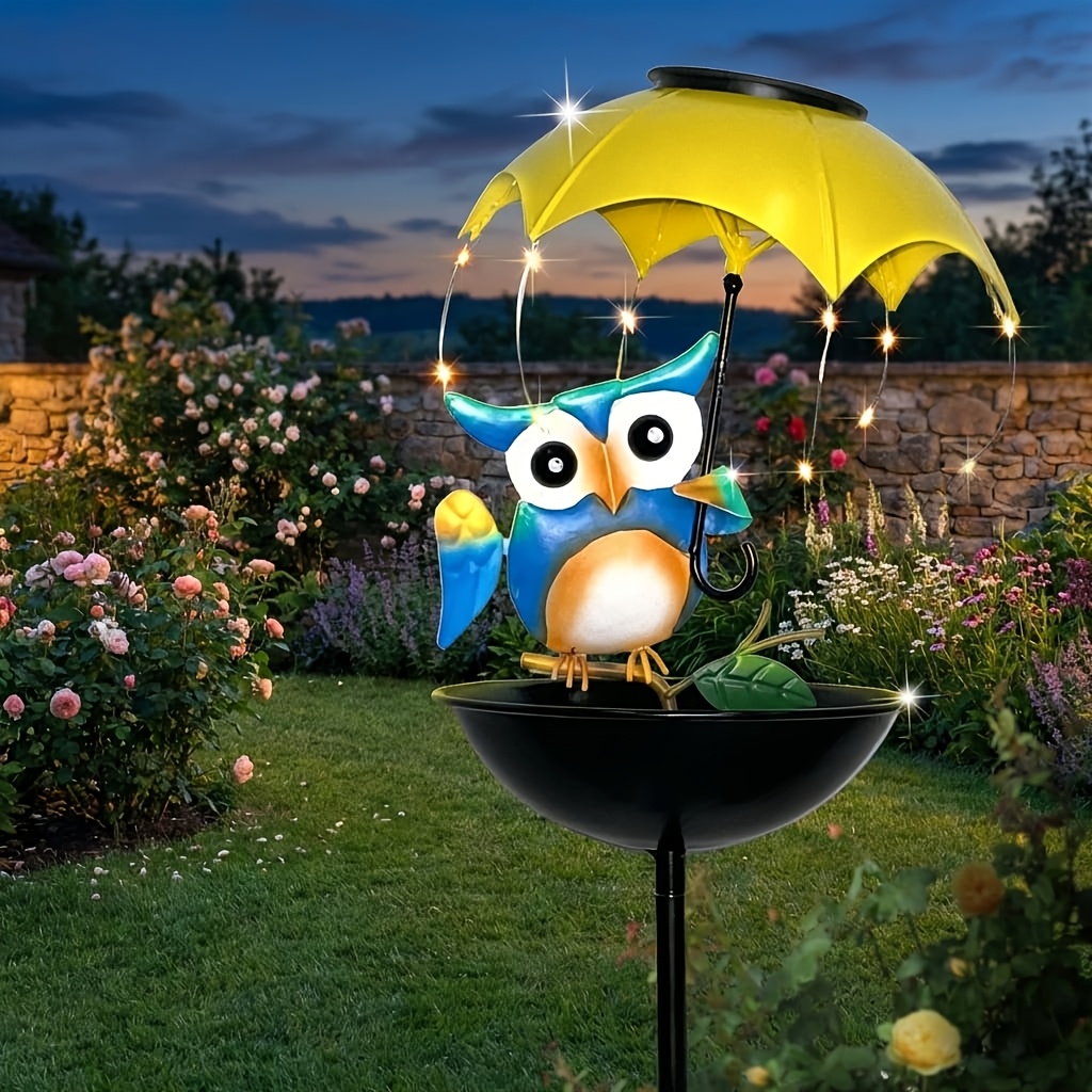 TEMU Outdoor Solar Owl Garden Decoration Led Stake Light, Cute Metal Owl , Solar Led Light Waterproof , Suitable For Courtyards, , Lawns And Gardens,