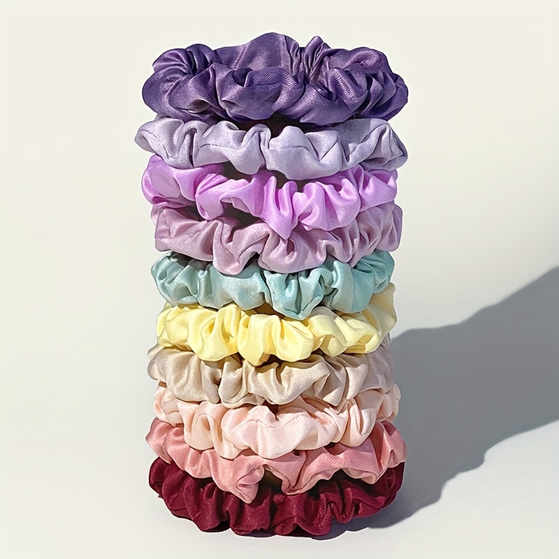 

10pcs Elegant Solid Color Intestine Hair Loops Trendy Elastic Hair Ties Non Slip Ponytail Holders