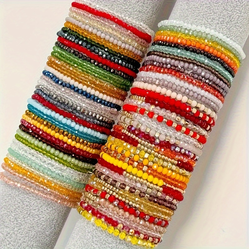 

Boho-chic 72pcs Glass Bead Bracelet Set For Women - Stackable, Casual Attire &