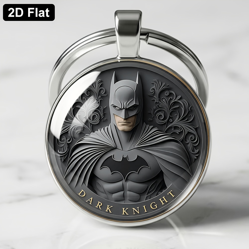 TEMU . Batman 2026 Neuer 2D Runder Schlüsselanhänger, Geprägte Textur Batman Warner Thema Muster, Dark Knight Schriftzug Taschenanhänger