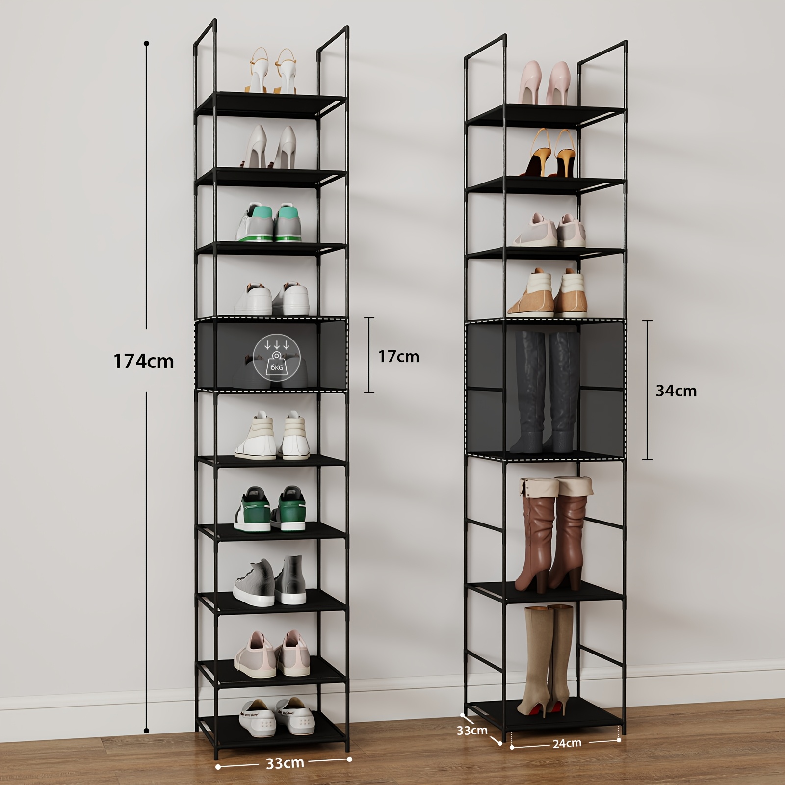 TEMU Shoe Rack 10 Levels For Hallway And Changing Room, Space- And Narrow With Strong Metal Frame And Fleece, For Entrance Area, Bedroom, Removable