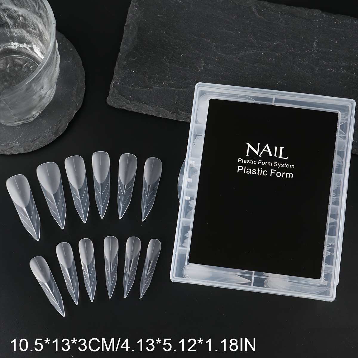TEMU Faux Ongles Coffre Style Français, 1 Boîte Gel Souple pour Ongles Coffre Demi-Mat, Couverture Complète de Français, Faux Ongles Pré-Formés