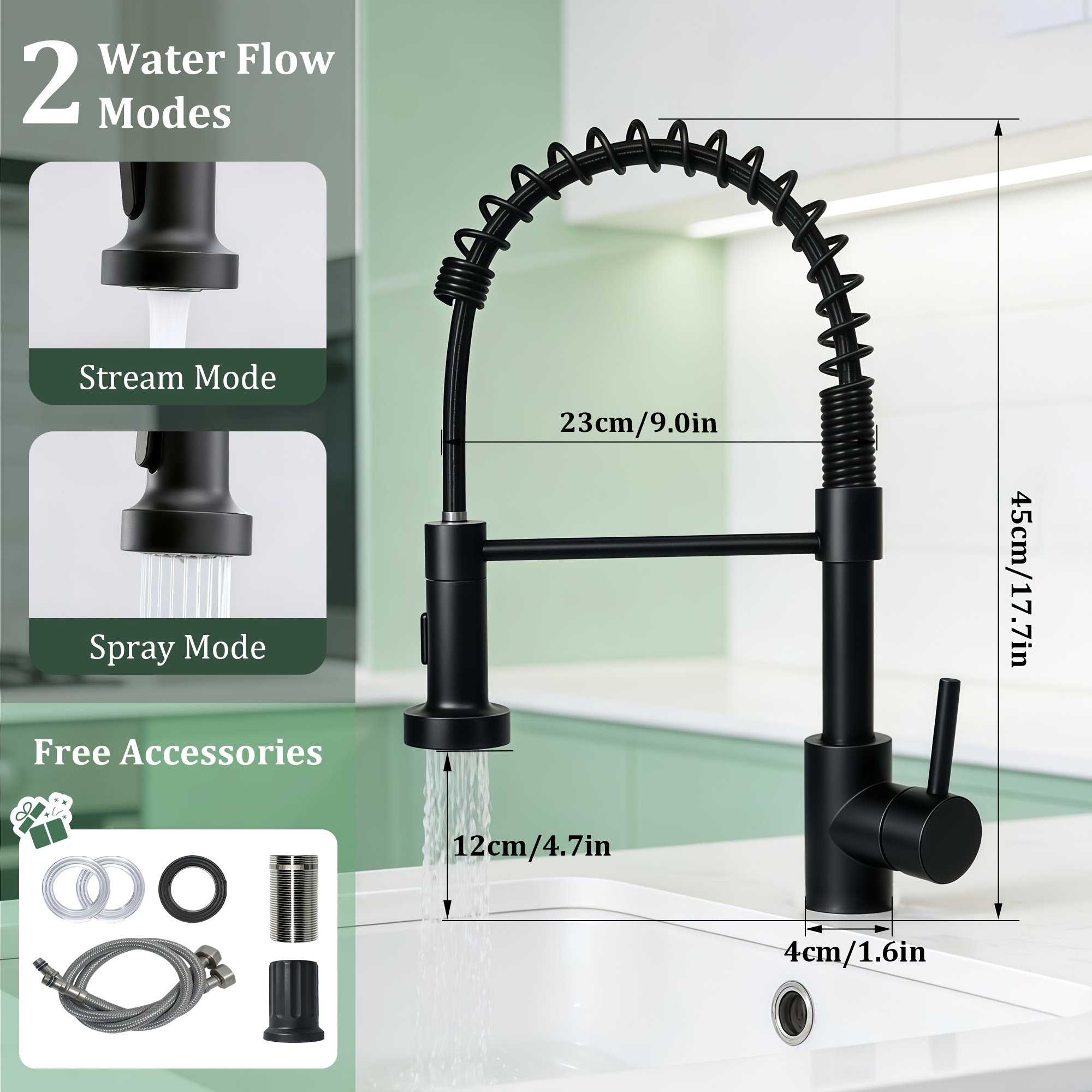Kitchen Faucets, Spring-loaded Kitchen Sink Faucets, Single-handle Kitchen Sink Mixer Faucets - Quality, , Multi-angle Rotation, Water Flow, Gentle Water Flow Without Splashing, A Comfortable