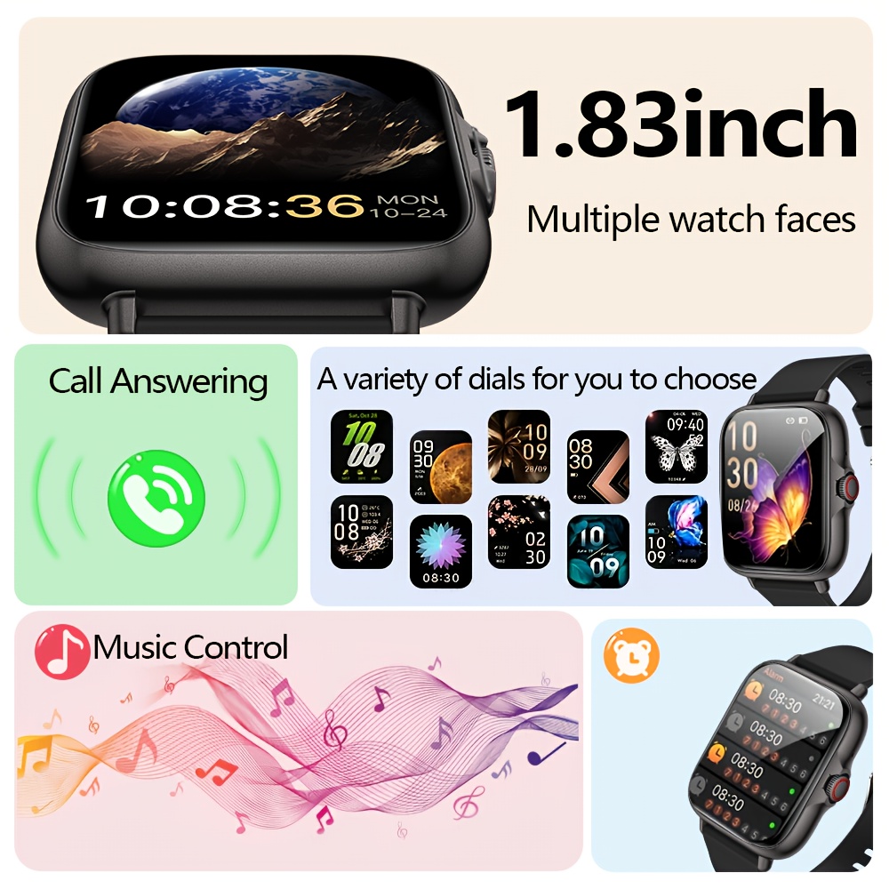 Neueste Smartwatch, High-End 1,83-Zoll-Touchscreen, mit Anrufbenachrichtigungen/Mehrfachen Zifferblättern/Mehrfachen Sportmodi/Kalender/Wettervorhersage/Alarm-Erinnerung und mehr