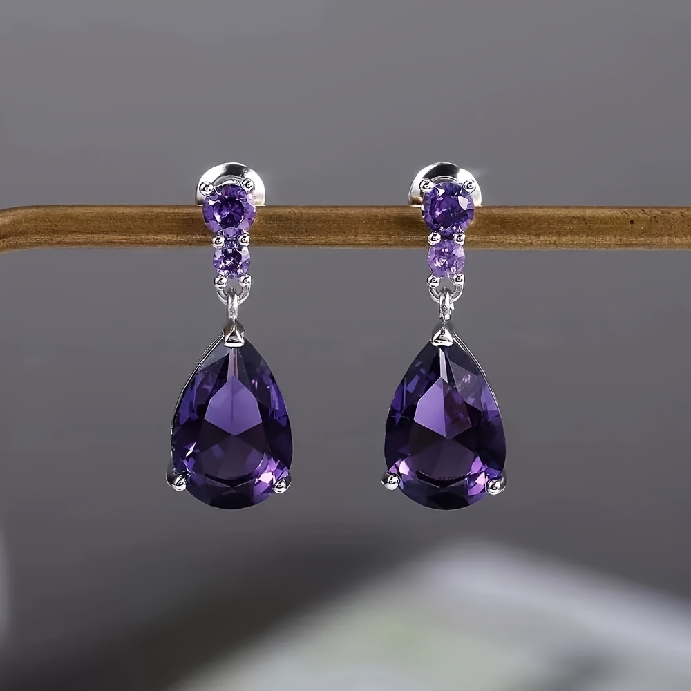 Women's S925 Silver Teardrop Stud Earrings, Elegant Zirconia Design