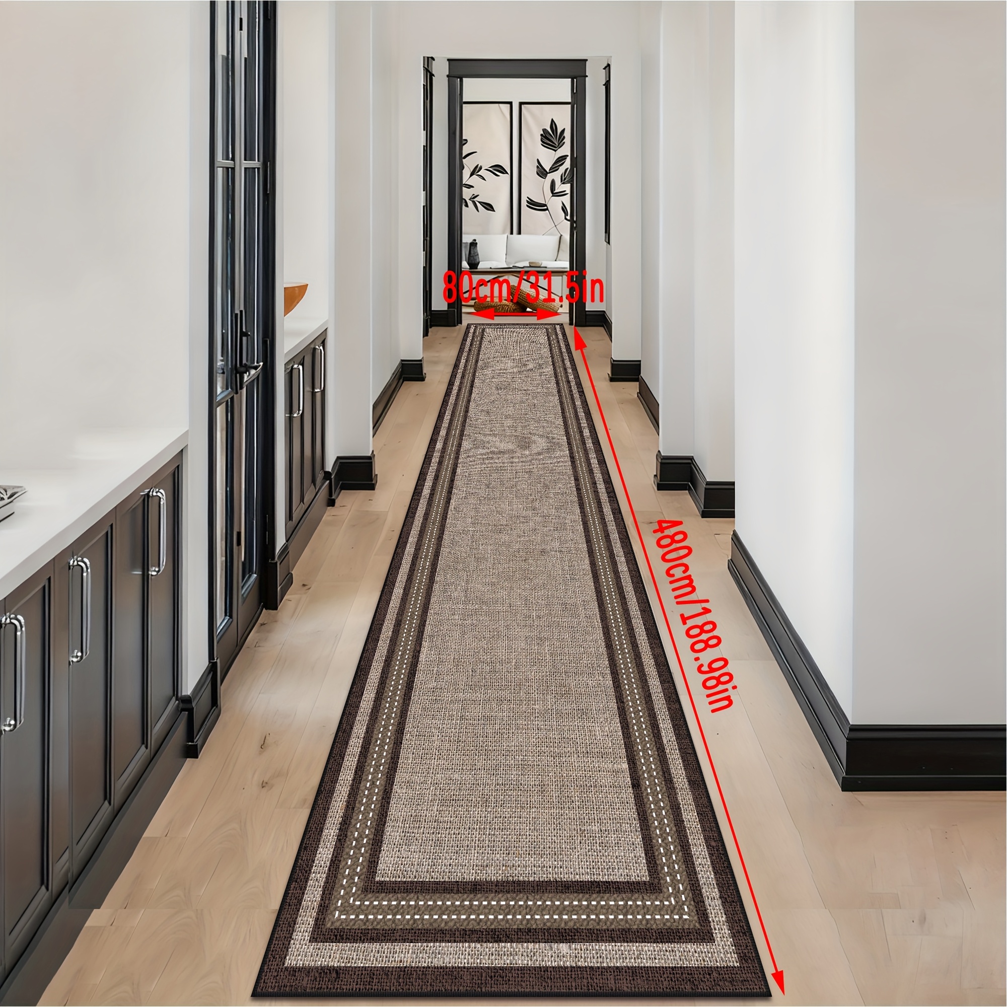 TEMU 1pc Minimalist Brown-gray Textured Pattern Hallway Runner Rug For Living Room, Machine Washable Bedroom Corridor Mat, Laundry Room Rug, Suitable