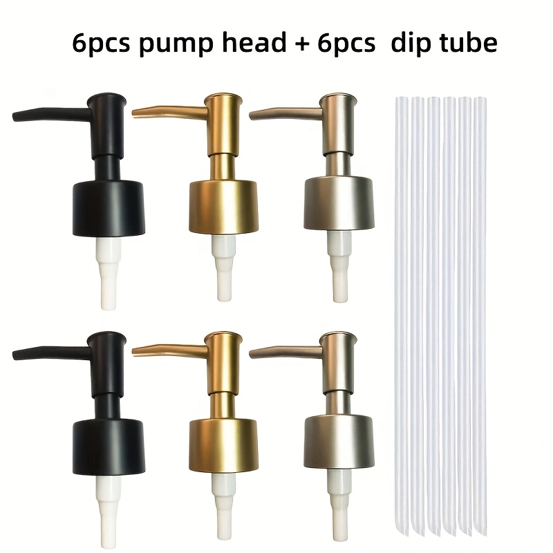 Image of 12 Soap Dispenser Pump Set With 6 Pumps And 6 Tubes, Suitable For 25mm Soap Bottles, Abs Material, Reusable, Non-fading, Suitable For Kitchen, Bathroom, Hotel, Durable, , Golden Silvery Black