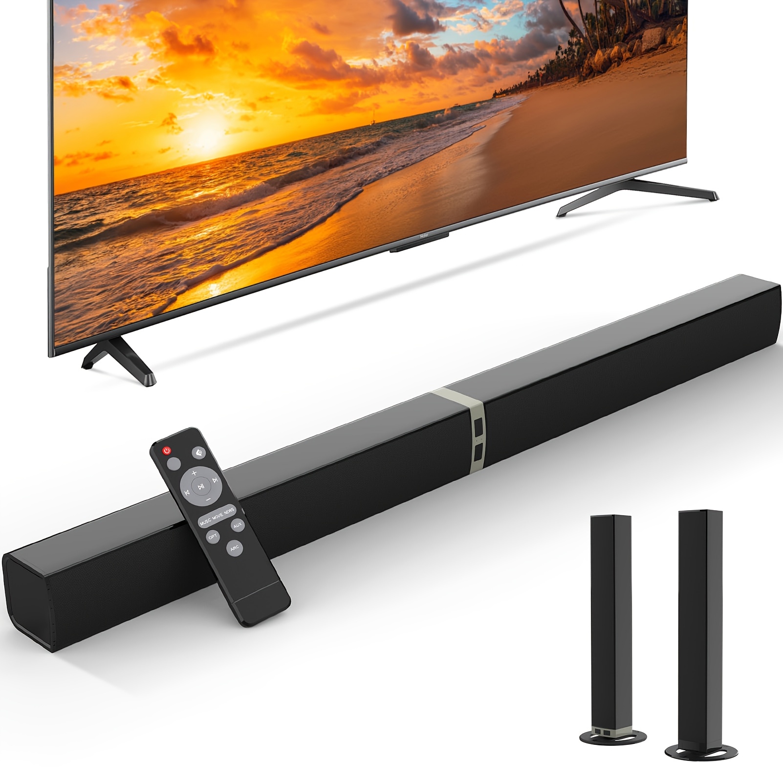 TEMU Television Soundbar, Smart Television Soundbar - 2.0 Channel Home Audio Soundbar - Surround Soundbar With Arc/optical/aux Connection Television