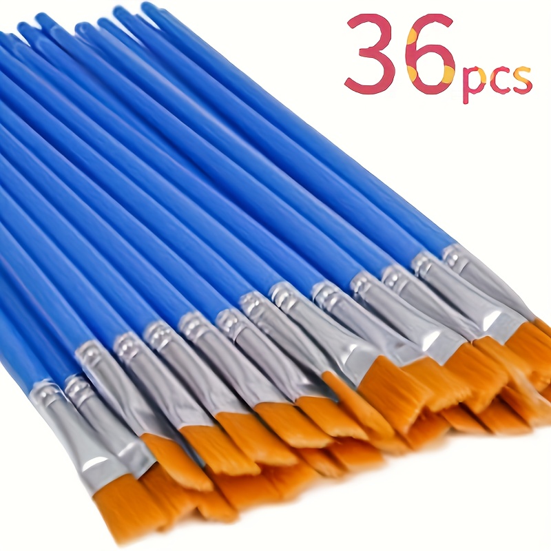Image of Set Of 36 Flat-tipped Nylon Brushes - Ideal For Acrylics, Watercolors, Oil Painting, And Line Art - Versatile Craft Brushes, Great For Students And Novices