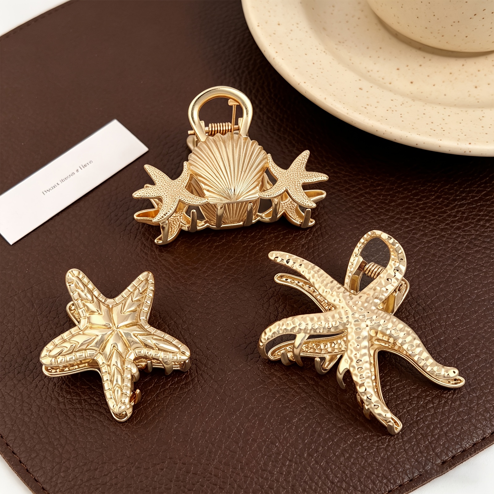TEMU Mollette per capelli da spiaggia per vacanze, clip per capelli in metallo a tema con conchiglia e stella marina , clip a ganascia forte