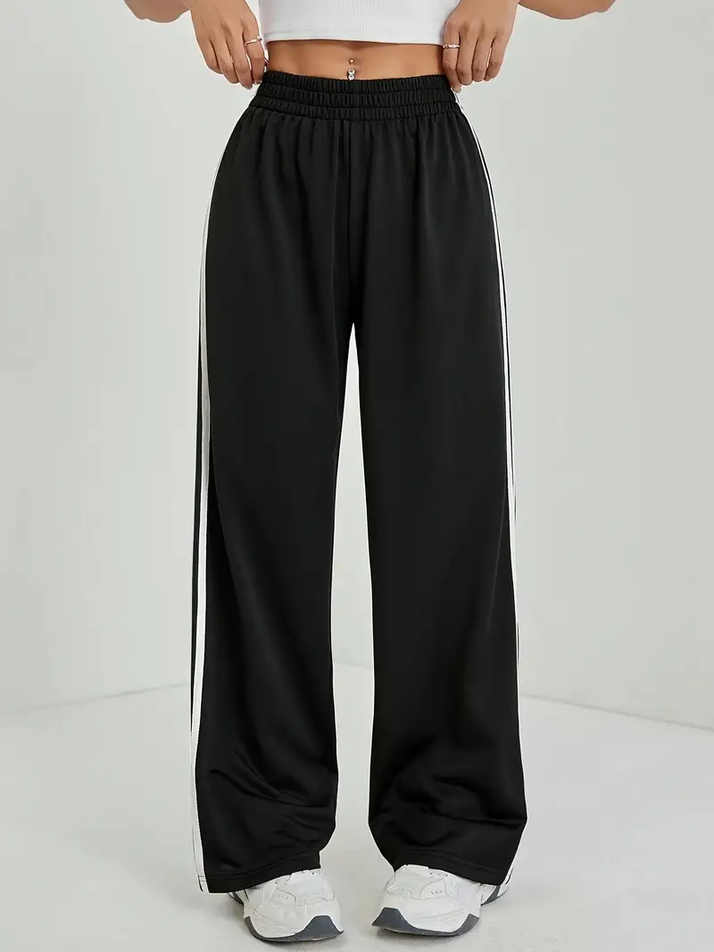 pantalon de sport décontracté et élégant à rayures latérales pour les activités de , design à jambe droite cordon de serrage Détails du produit 2