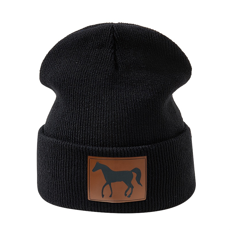 TEMU A -labeled Animal Horse Knitted Hat, Unisex For Autumn And Winter, Holiday Party Hip-hop Beanie, Outdoor Casual Pullover Hat, Street Hip-hop