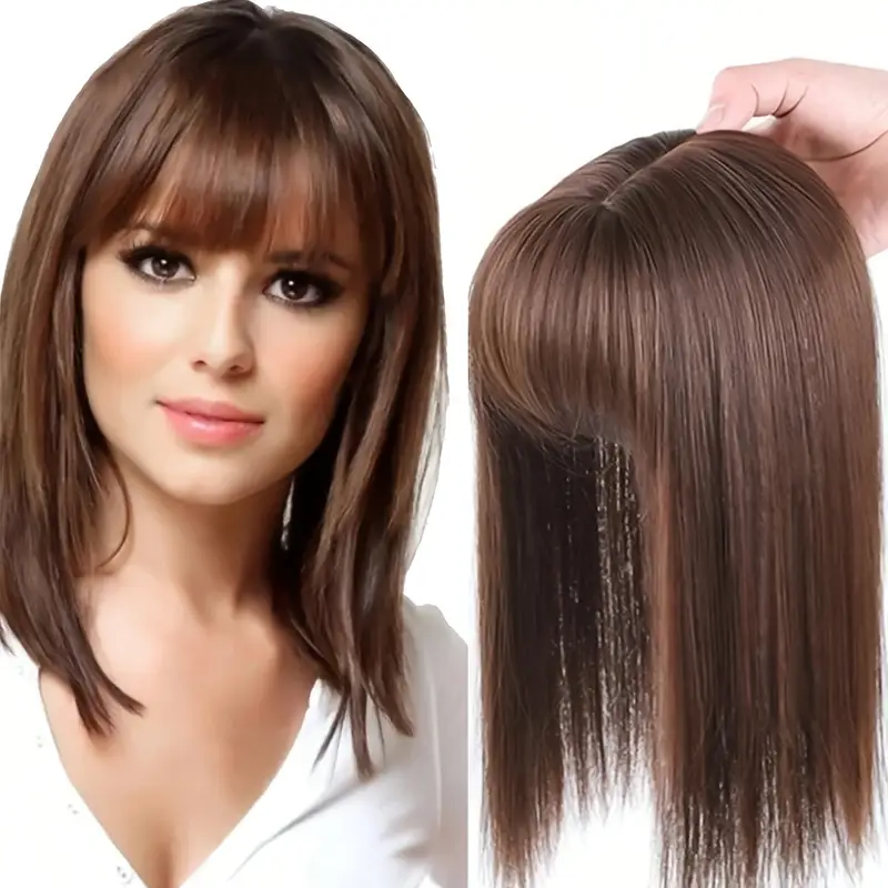 seamless 3 in bangs natural look straight synthetic hair pieces for women invisible white hair cover hair clips details 0