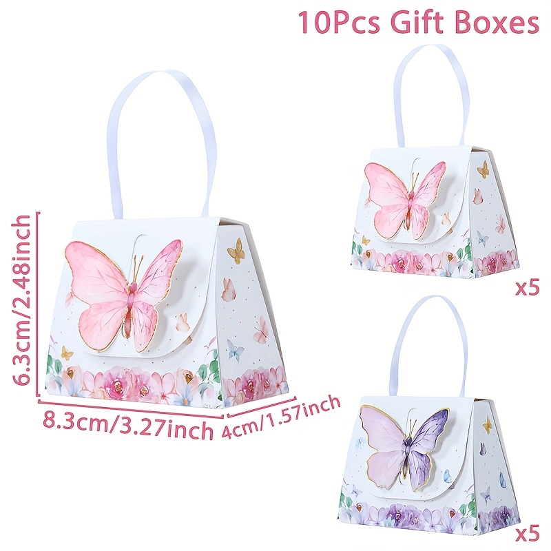 E-shop 10 Stück, Blumen-Schmetterling Geburtstagsgeschenkboxen mit Griffen, Schmetterlings-Blumen-Behandlungsboxen, Party-Favor-Verpackungsboxen, für
