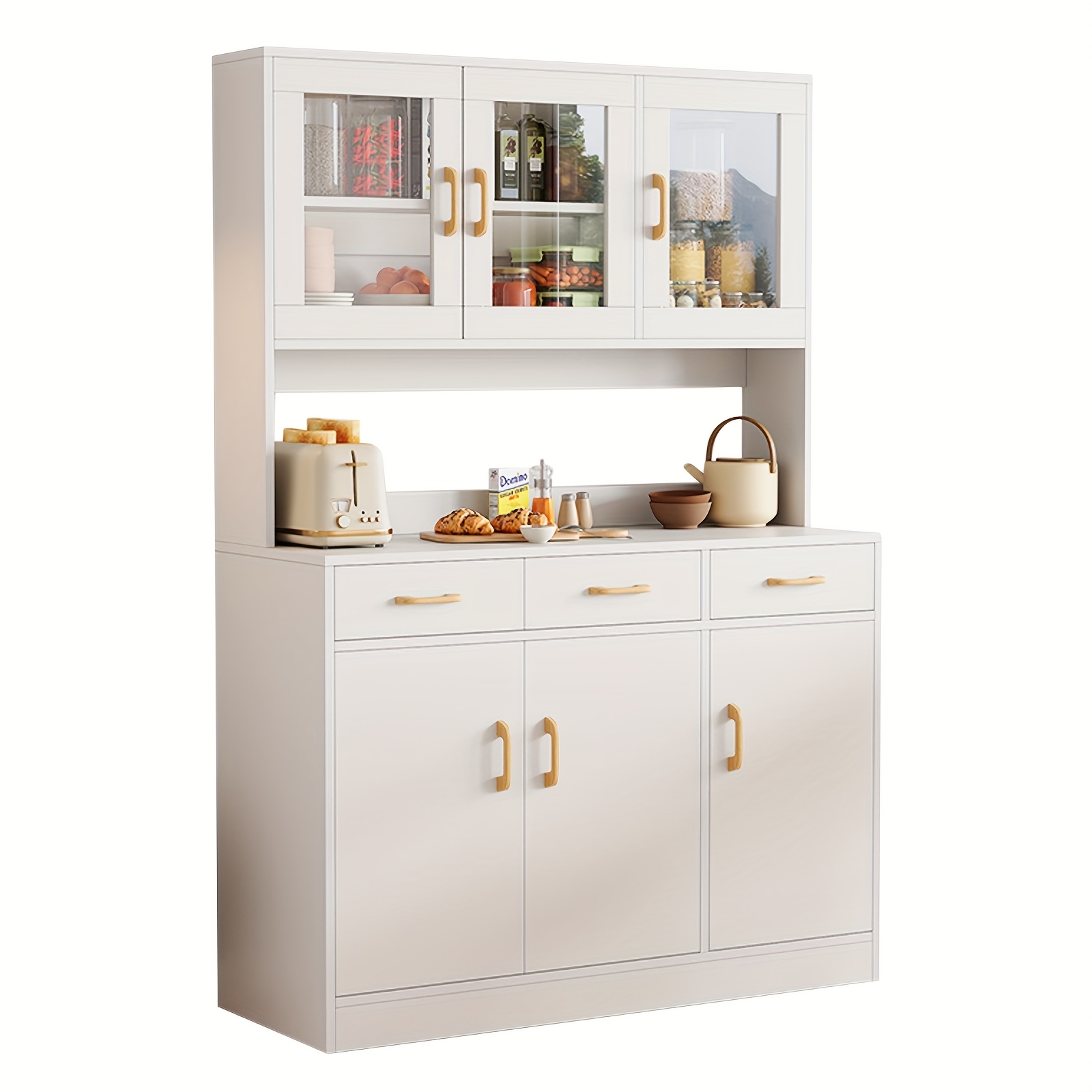 Kitchen Cabinet With 6 Doors, Kitchen Cabinets With Worktop, Cabinet With Adjustable Shelves For Dining Room, Kitchen, White