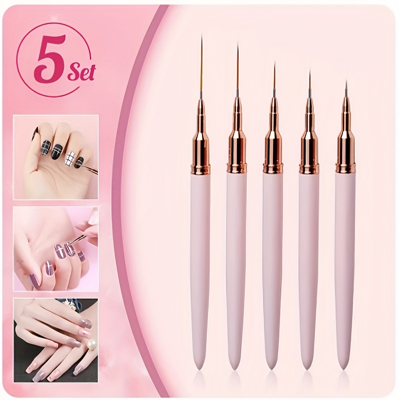 

5pcs Nail Art Brush Set - Detailing Pens, , Diy & Salon Use