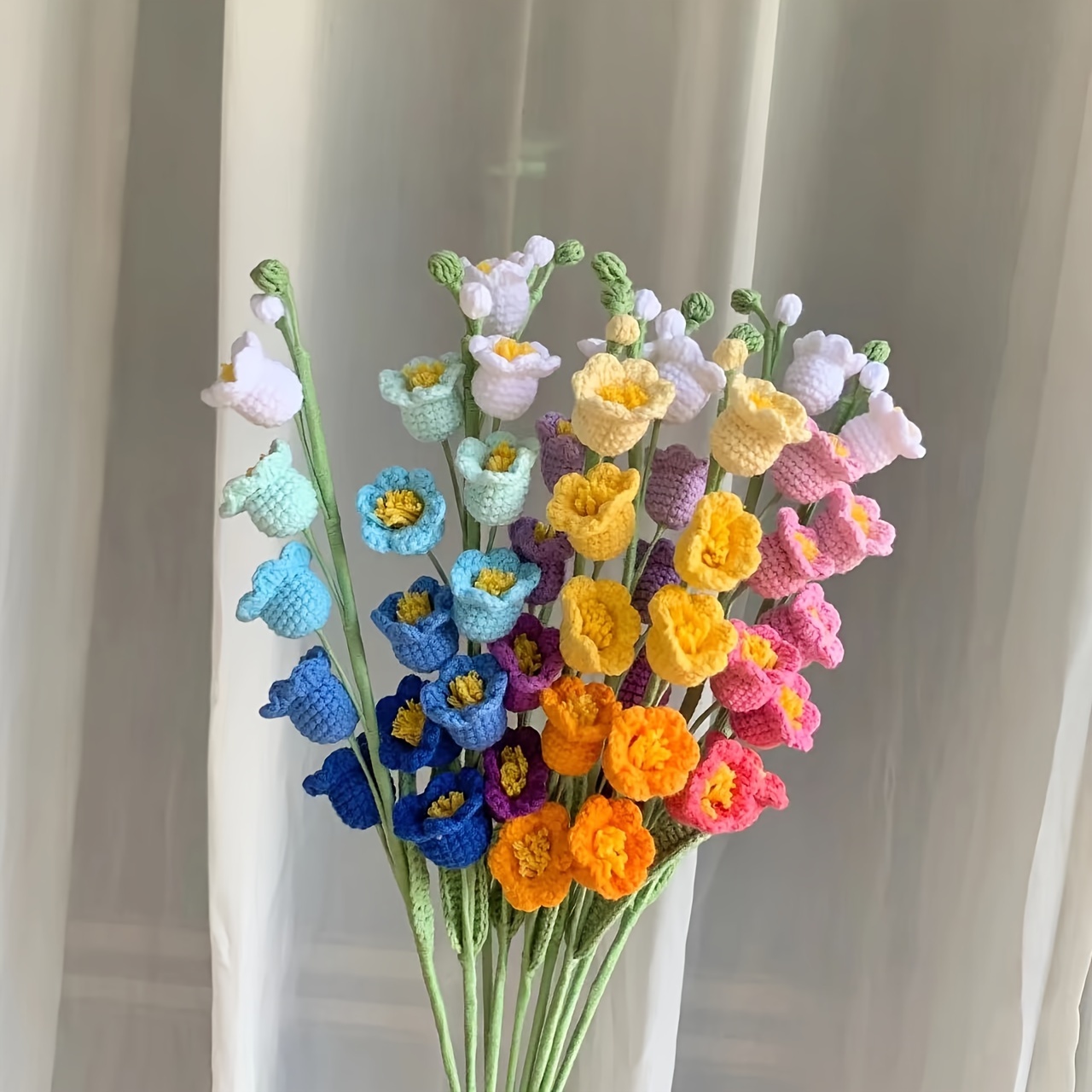 Bouquet Di Fiori Artificiali All'Uncinetto, 6 Pezzi, Tulipani In Filato Morido, Colori Vivaci (Viola, Rosa, Giallo), Decorazioni Per Casa, Festa Della Mamma E Anniversari