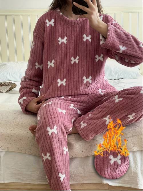 two piece minimalist fashion autumn winter pajama set with thick flannel long sleeve and pants for wearable outdoors