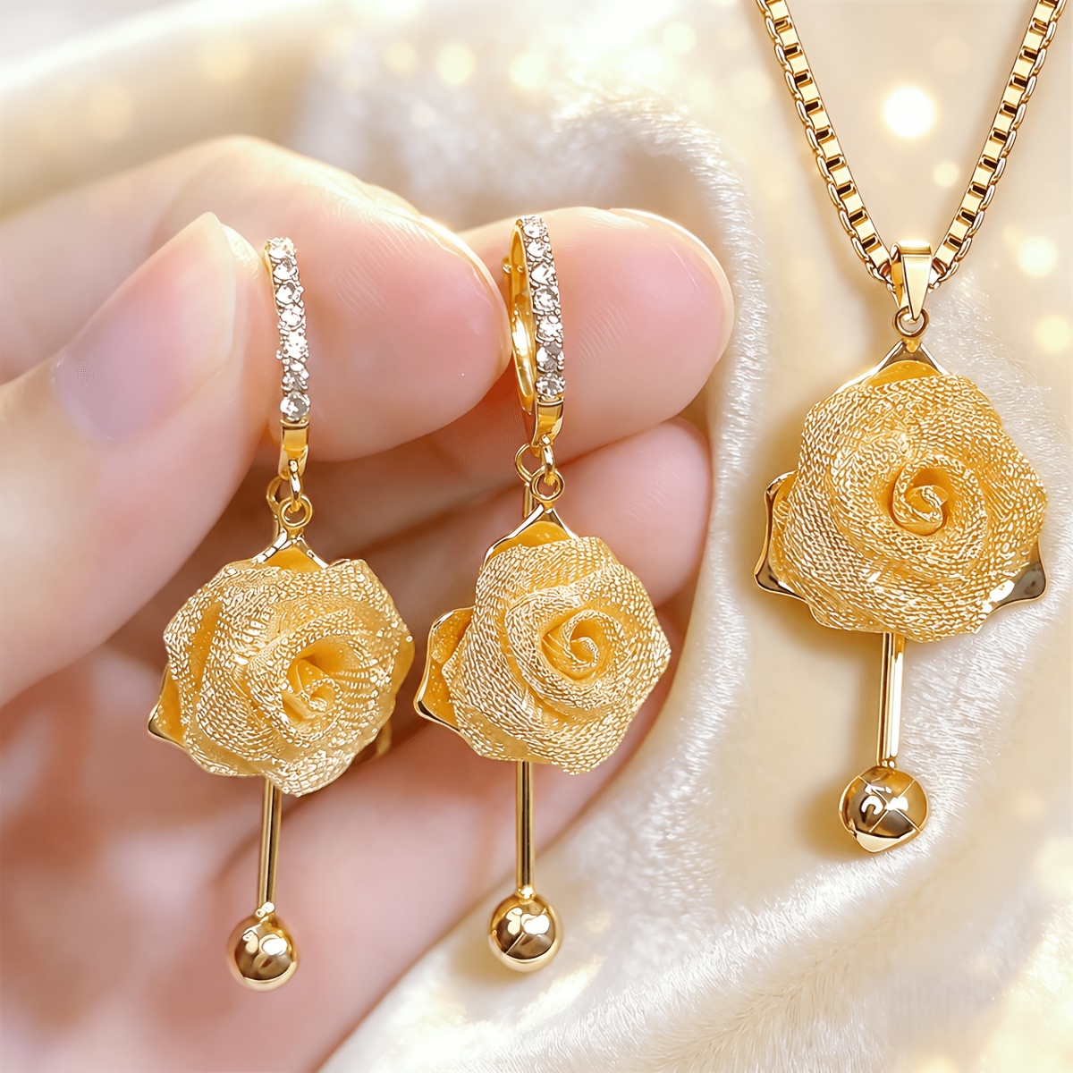 TEMU Necklace And Earring Set, Made Of Matte Stainless Steel And Sparkling Synthetic Zirconia, Giving Off A Chic, Luxurious Vibe. Perfect As A Cute