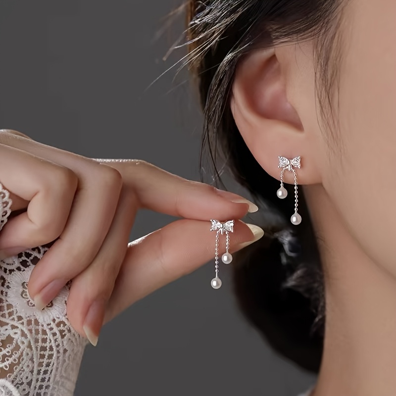 TEMU 1 Paire de Boucles d'Oreilles à Pompon et Nœud, Stylées, Exquises, Élégantes et Minimalistes