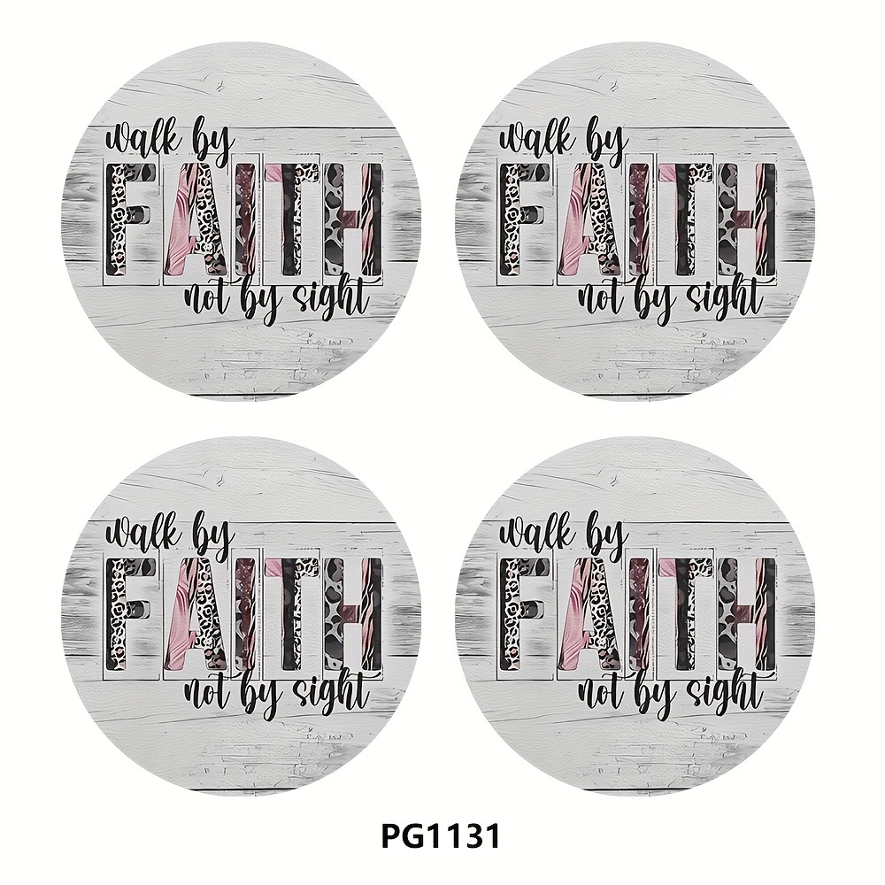 TEMU 4pcs-walk With Faith Rather Than Sight Car Cup Mat 2.75in Women's Car Interior Cup Decoration Water Cup Mat, Pu Leather Car Decoration Water Cup Mat, Beverage Mat Car Cup Mat, Gift For Family And