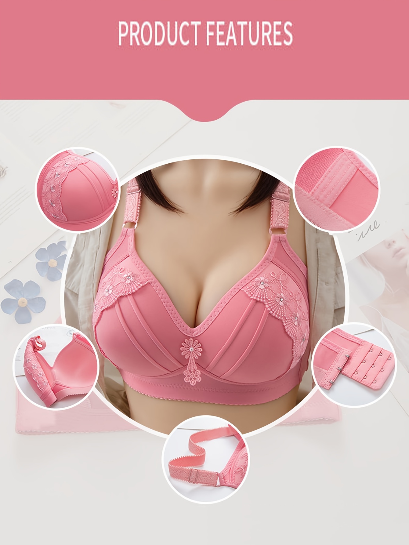 2pcs womens bra push up without steel ring breathable gathered ladies underwear non magnetic thin cup glossy obese female ladies bra for women details 2