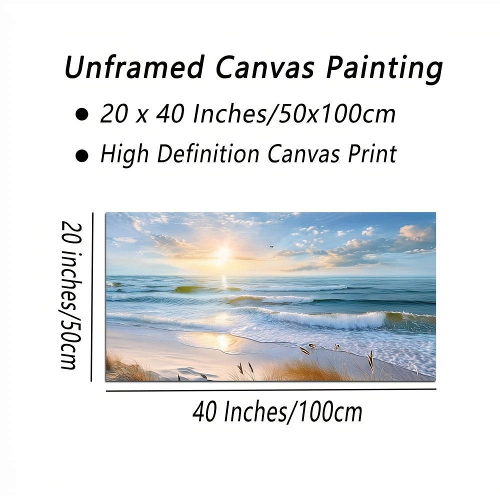 TEMU 2d Flat, 2d Flat, Large Size 20x40 Inches 50x100cm Unframed Canvas Sea Landscape Decorative Painting Sea Washed Waves Seaside Outdoor Canvas