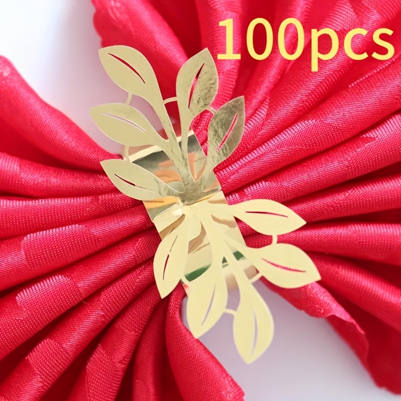 E-shop 50/100 Stk. Elegante Goldene Blatt-Serviettenringe, für Weihnachtstischdekorationen, Hochzeiten, Abendessen, Familienfeiern, Hoteltische und
