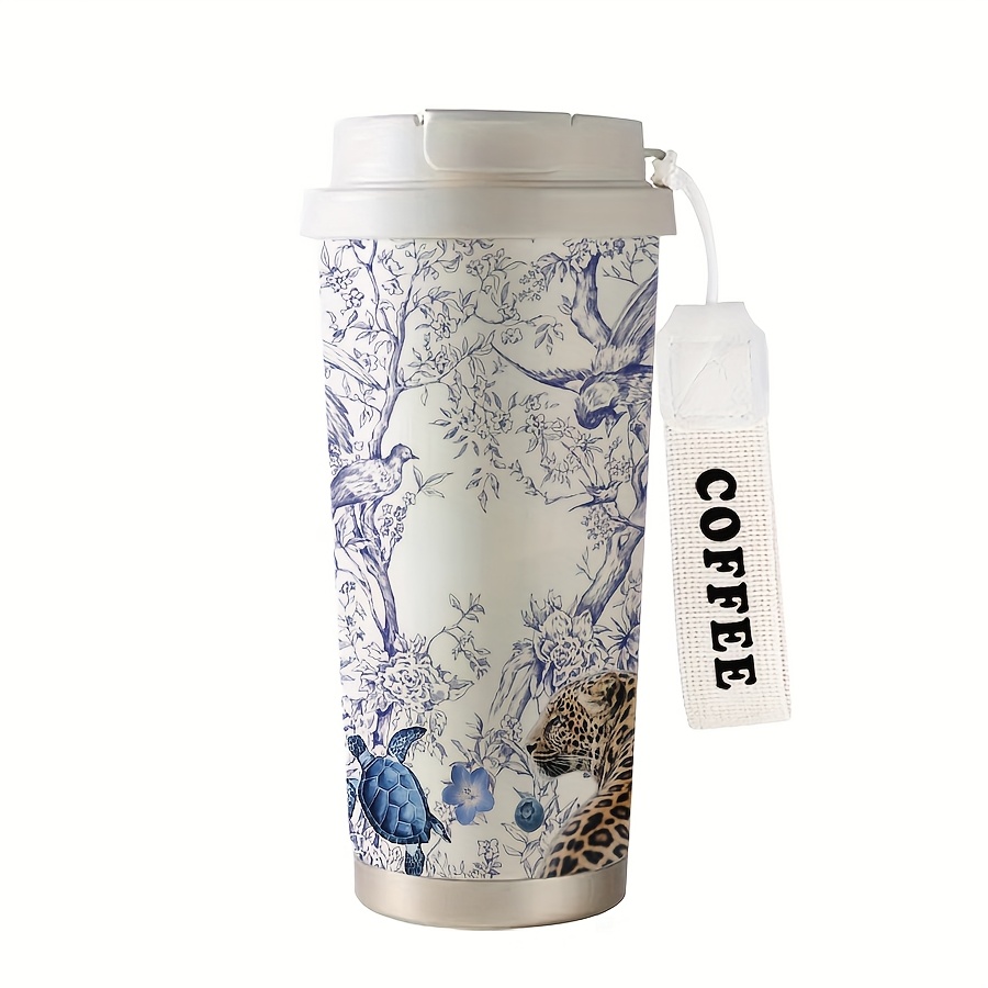 Image of A 530ml Jungle Animal Pattern Mug,trend,fashion,insulated/cold Keeping Coffee Mug,rope Portable Double Drink Type,stainless Steel Mug,cold/hot Drink Cup,suitable For Home,office,,ramadan Gifts,coffee/