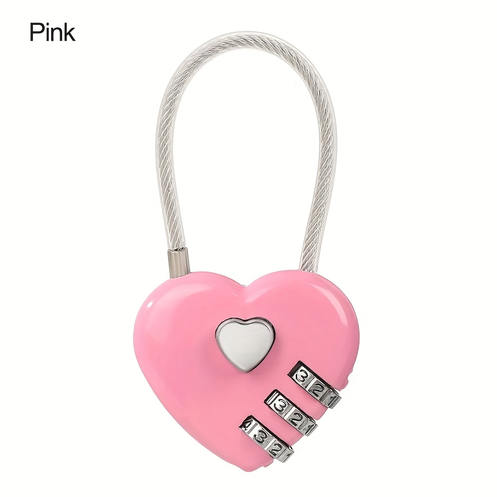 1pc Mini Heart-shaped Combination Lock, Metal, No , Not Charged, No - 3- For Suitcases, Storage Cabinets, Backpacks, Jewelry Boxes, Travel Use, Security Tool Accessories