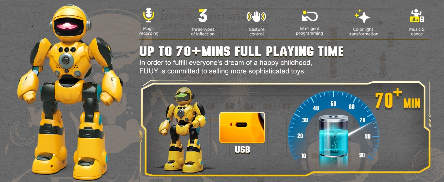 FUUY Children's Toy Robot, Programmable Robot, Remote Control Intelligent Reply, Walking And Dancing Robot, Adjustable Volume, Magical Voice Robot, Birthday Gift