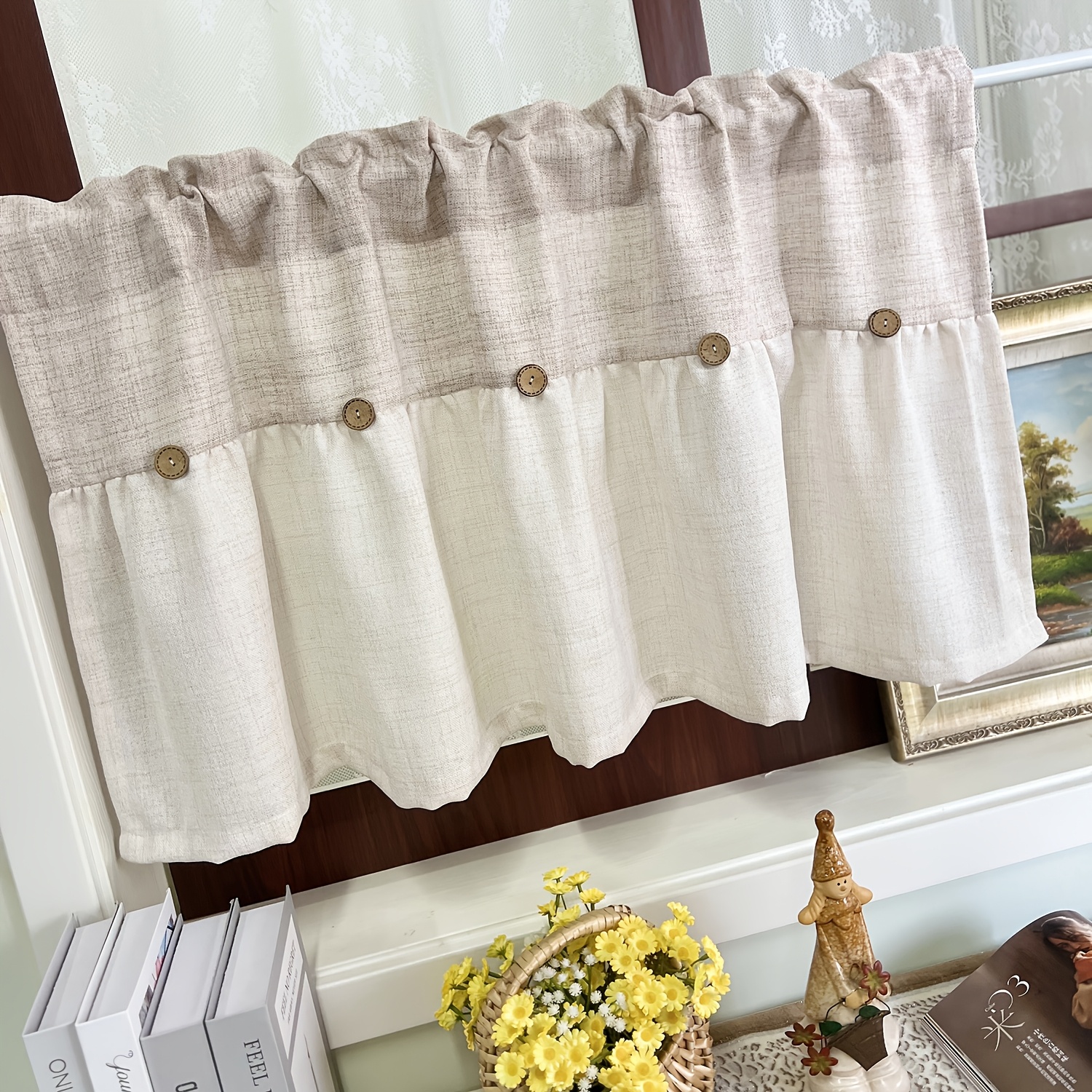 

Rustic Linen Window Curtain Panel - Textured, Rod For Kitchen, Study, Dining Room & - , Light-filtering Home Decor