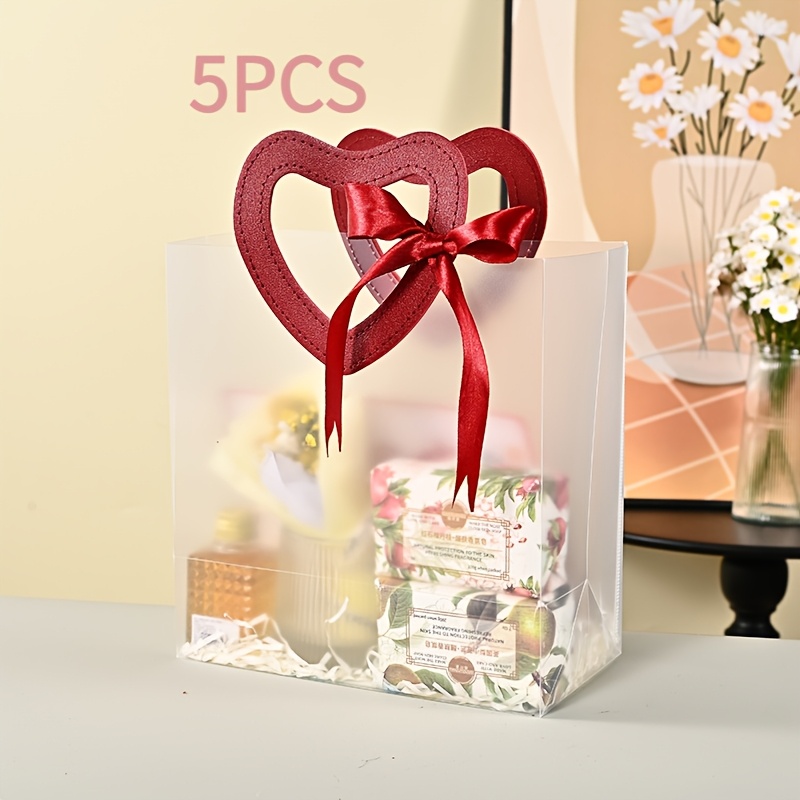 

5/10pcs Love Handbag Valentine's Day And Chinese Valentine's Day Flower Gift Bag Transparent Frosted Packaging Bag Wedding Souvenir Bag