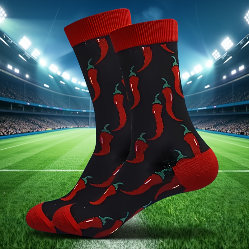 TEMU 1 Pair Of Autumn And Winter Christmas Black Cartoon Chili Pattern Printed Stockings, Fashionable, Comfortable And Breathable Socks Suitable For