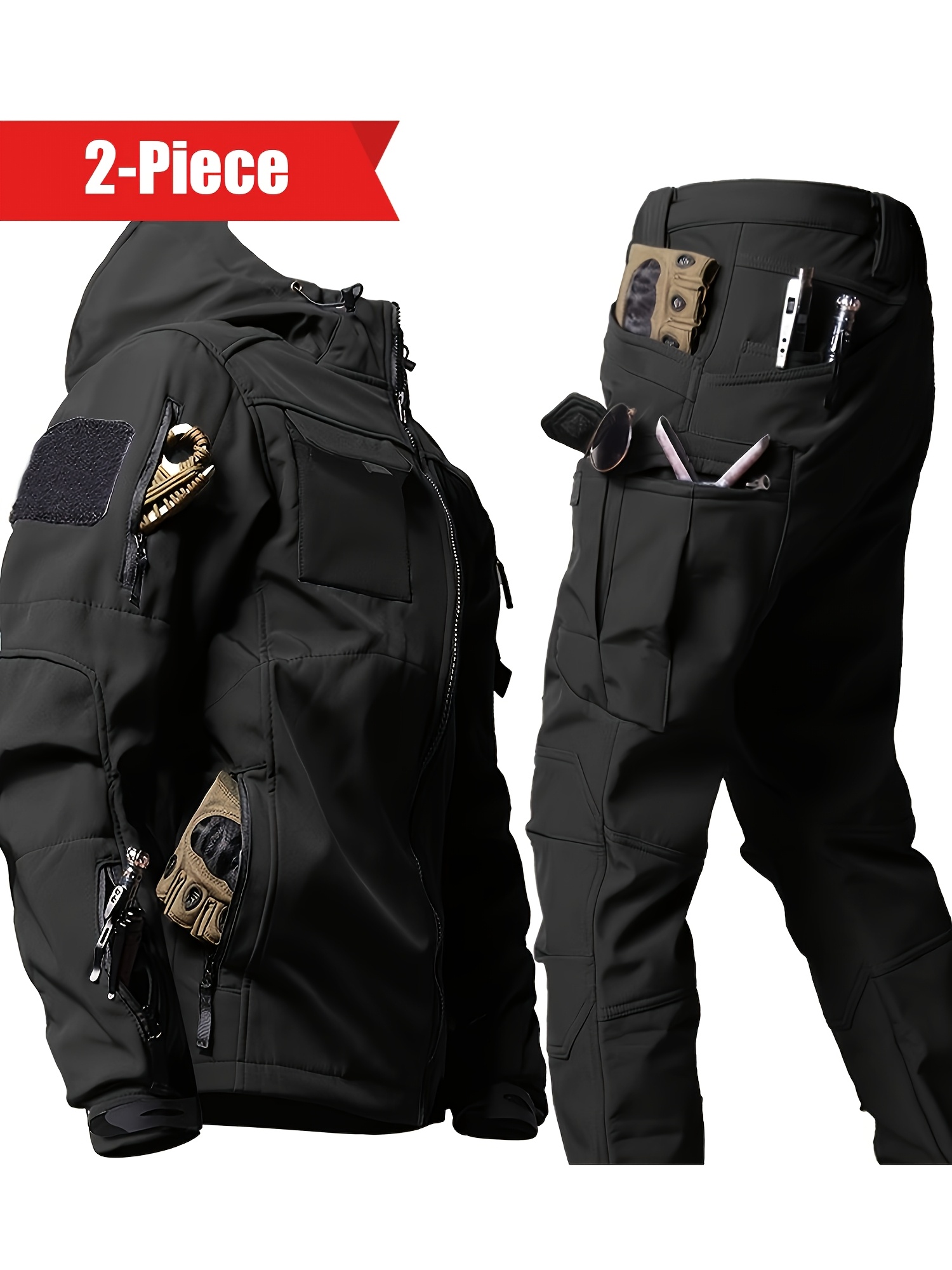 2pcs Men's Thickened Jacket and Pants Set for All-Terrain Hunting