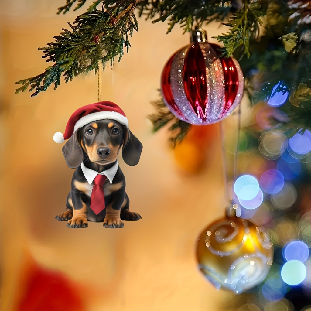 

1pc Christmas Dachshund Dog Themed Acrylic Hanging Ornament - Tree Decoration - Mirror Charm - Keychain - Backpack Pendant - Birthday Gift - Mobile Phone Hanging Accessory