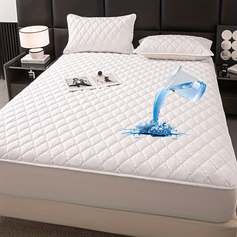 

1pc Luxurious Quilted Waterproof Mattress Protector In Soft, Comfortable Blue - , Technology Embossed Polyester, Bedroom &