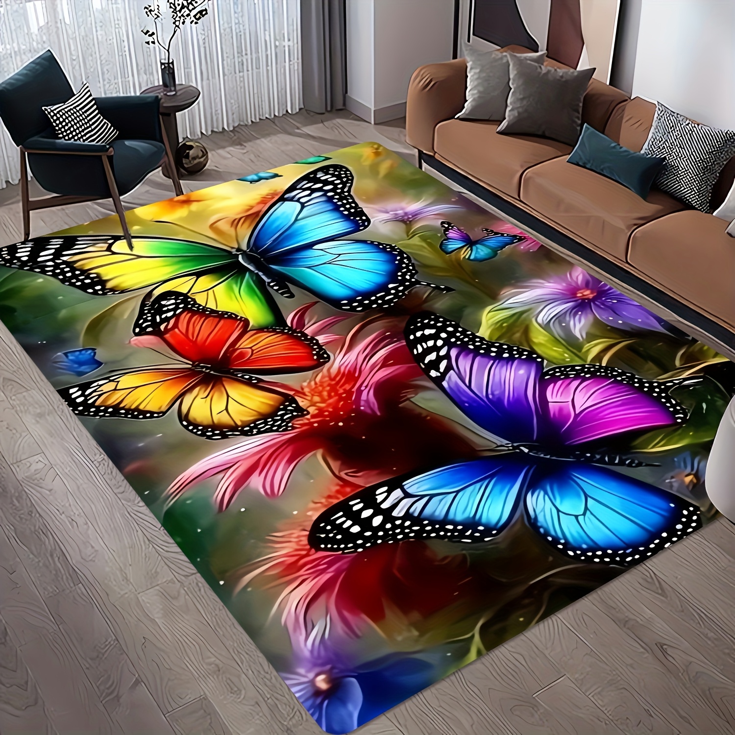 1pc Elegant Multicolor , Soft And Comfortable, Machine Washable, Polyester Rug, Suitable For Living Room, Bedroom, Study, Game Room - Perfect Room Decor