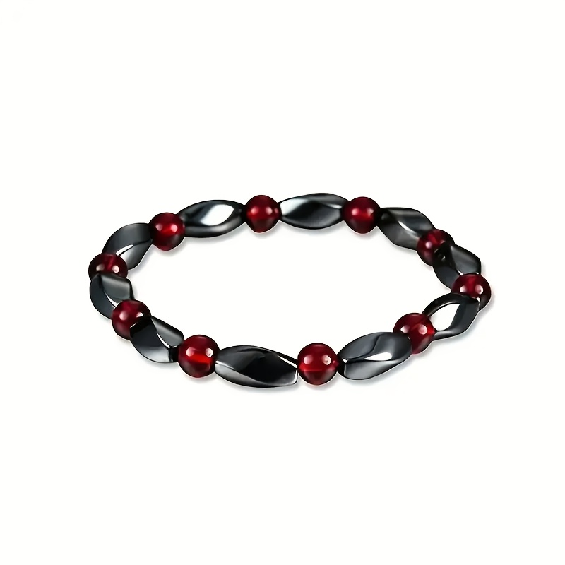 Image of An Elegant Black And Red Beaded Elastic Bracelet For Women - Handcrafted, Stretchy, Trendy, Suitable For Everyday Wear And Special Occasions, A Fashionable Accessory With Charm.